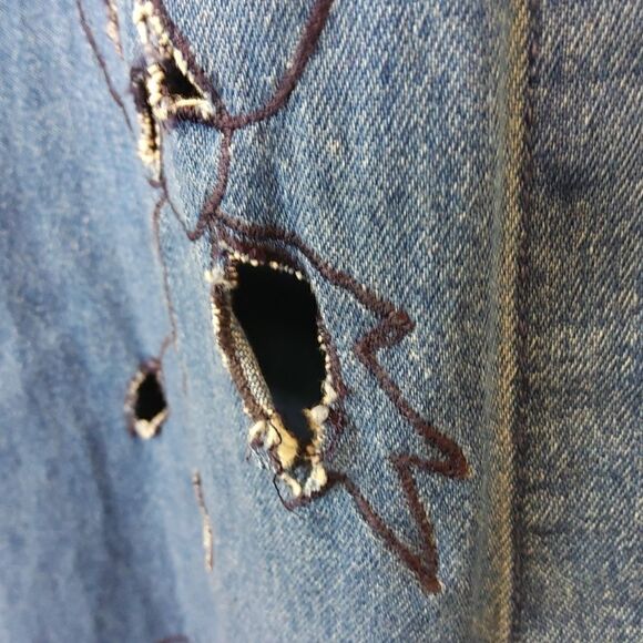 MSAS blue denim long sleeve button front embroidery and laser cutouts duster - Picture 11 of 16